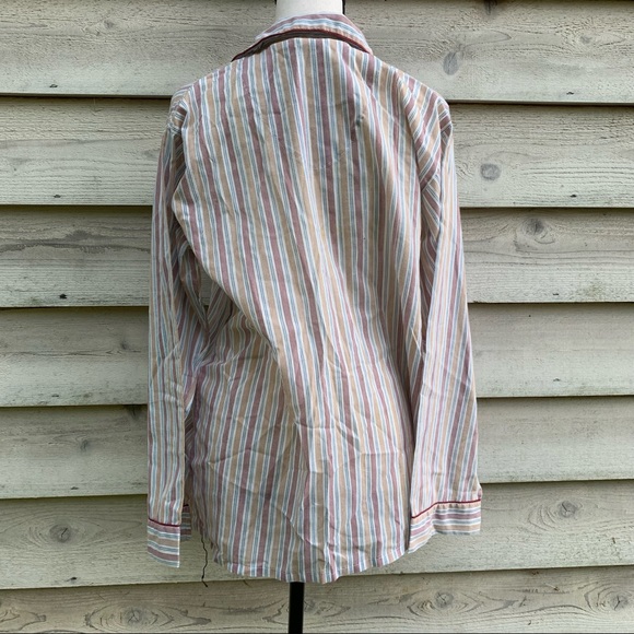 True Vintage 70s Pinstriped Button Down Long Sleeve Collared V-Neck Pajama Shirt - Picture 15 of 16